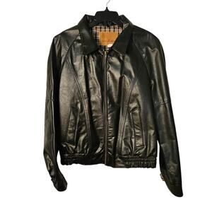 Gino Leathers Jacket Size 44 Black Full Zip Bomber Flight Biker Vintage Pockets